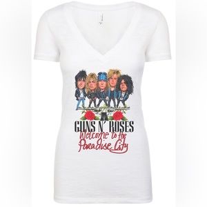 Guns N' Roses stripe texture printed V- neck T-shirt soft and thin